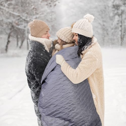 Tranqun 2 Large Outdoor Blanket 78'' x 55'' Quilted Windproof Waterproof Fleece Sandproof Stadium Foldable Warm Blanket for Camping Picnic Sporting Events Cold Weather (Gray) - color: Gray