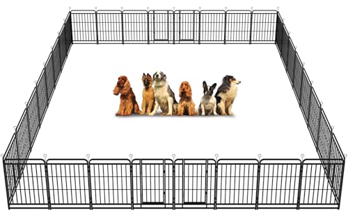 Kfvigoho Heavy Duty Dog Playpen: 32 Steel Panels 40" Height, Square Steel Pipe with Reinforced Crossbars, 71FT 406 Sq.ft Portable Fence for Yard RV Camping, Snowy Black - style: 27"W x 40"H