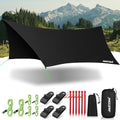 JAICOM Waterproof Hammock Rain Fly, Portable Camping Tarp - 12ft x 9.5ft Large Camp Tarp with Tent Stakes & Trap Clip & Guy Lines, Ultralight Shelter for Backpacking, Outdoor Shade - color: Black