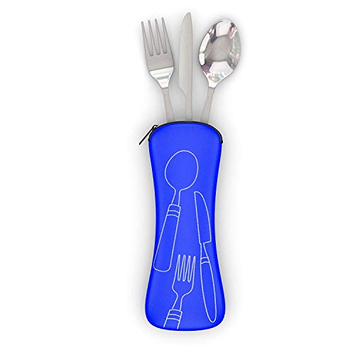 Reusable Travel Utensils with Case | Fork and Spoon Set with Knife and Optional Straws Great Office, Travel, or Camping Accessories | Lightweight, Sturdy Utensils - color: 3pc Set - Blue