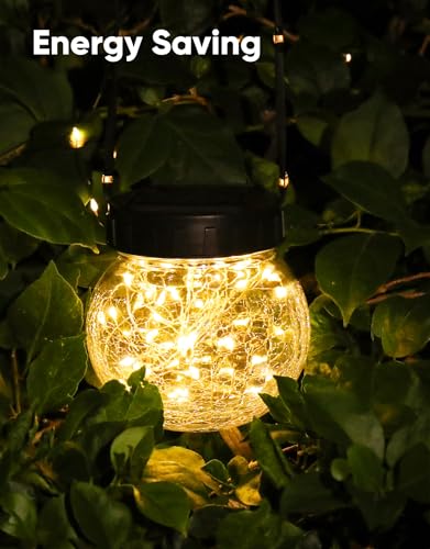 PARTPHONER Solar Lights Outdoor Waterproof 12-Pack, Solar Powered Hanging Lantern Cracked Glass Hanging Globes for Yard Decor Christmas Decoration, Shepherd Hook, Garden Tree Ornaments, Warm White - color: Warm White