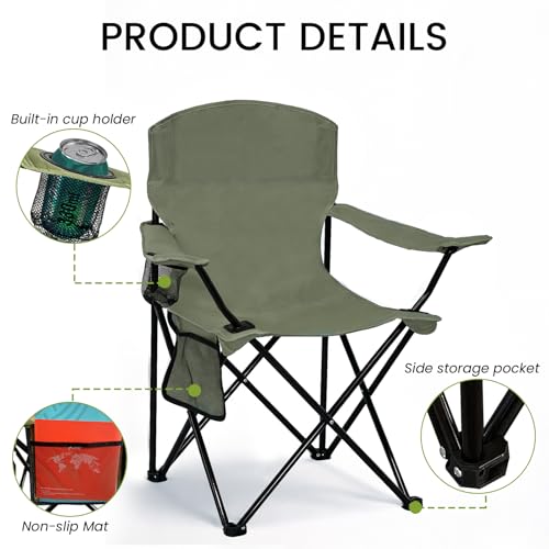 2 Pack Folding Camping Chair with Cup Holder & Side Storage Bag 300lbs Capacity Lightweight High Back Portable for Beach, Picnic, Sport, Green - color: Green, size: 2 Pack