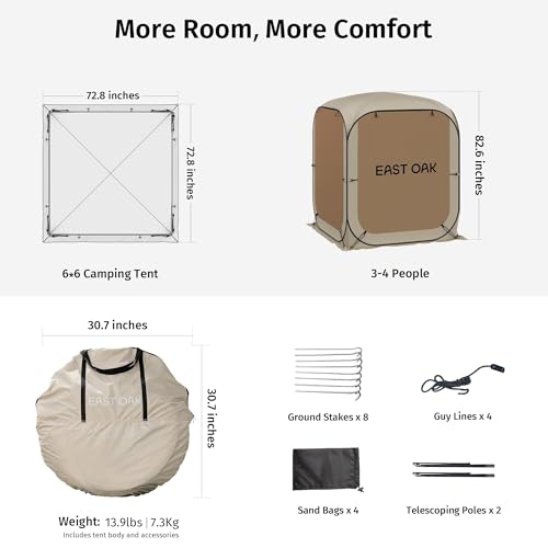 East Oak 6×6 FT Pop Up Canopy Tent with Mesh | Outdoor Screen House with 4 Sunshades | Instant Canopy with Portable Carry Bag | Gazebo Tent for Camping, Patio, and Beach | Beige - size: 6*6 Ft