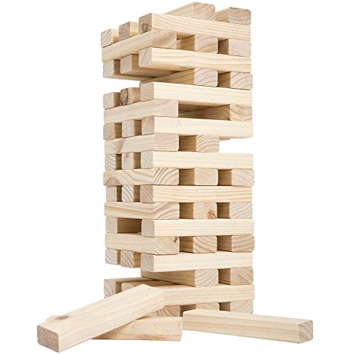 HEY! PLAY! Tower Stacking Board Games with 54 Giant Wooden Blocks - Nontraditional Yard Games for Kids and Adults with Carry Case - Ages 6 and Older