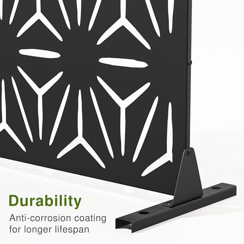 Casaphoria Metal Privacy Screen Outdoor, 72" H x 47" W Freestanding Decorative Privacy Screen for Patio Deck Balcony Garden with Stable Base, Star Black - color: Black-star