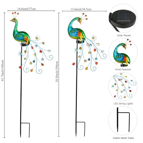 DREAMSOUL 2 Pack Peacock Solar Lights Outdoor, Tall Waterproof LED Outdoor Solar Lights for Yard Pathway Peacock Decor - color: orange-2pack