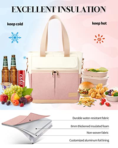 JOYHILL Lunch Bag for Women, Lunch Tote Leakproof Insulated Lunch Box with Shoulder Strap, Adult Reusable Lunch Cooler Tote Bags for Work Picnic Camping Beach (A-PINK) - color: A-PINK