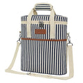 Opux 3-Bottle Wine Carrier Tote, Insulated Leakproof Cooler Bag, Portable Wine Bottle Tote for Picnic, BYOB, Beach - Stripe - color: Navy Stripes