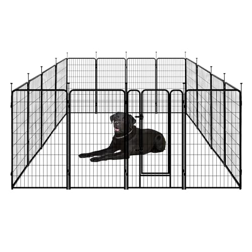 Amazon Basics Dog Playpen, 16 Panels Metal Fence with Door, Foldable for Indoor and Outdoor Use, Suitable for Small to Medium Sized Dogs, 42 Inch Height, Black - style: 16pcs-42"