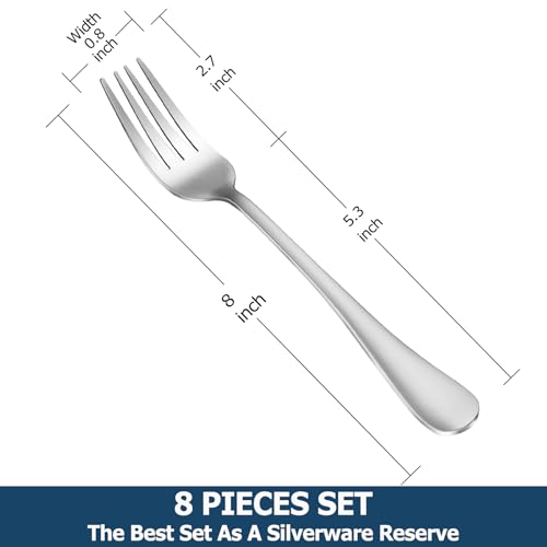 8 Pieces Dinner Forks Set, Food-Grade Stainless Steel Forks, Silverware Forks for Home, Kitchen or Restaurant, Mirror Polished, Dishwasher Safe - 8 Inch - size: 8pcs-Silver