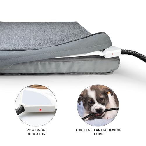 Heated Pet Beds for Indoor/Outdoor Cat & Dog Orthopedic Foam Warming Cat Beds Auto Temperature Control, Washable Cover with Waterproof Liner Thermo Kitty Electric Heating Bed - color: grey, size: 20"L x 16"W x 2"Th