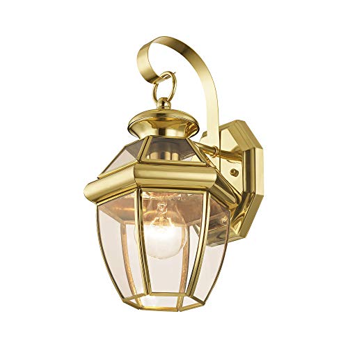 Livex Lighting 2051-02 Monterey 1 Light Outdoor Polished Brass Finish Solid Brass Wall Lantern with Clear Beveled Glass - color: Polished Brass