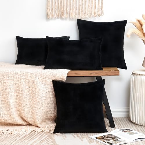 Throw Pillow Covers Decorative Velvet Set of 2 16x16 Inch Pillow Covers, Soft Black Pillowcases for Couch Sofa Bed Living Room, Farmhouse Home Boho Decor, Square Accent Cushion Covers - color: Black, size: 16" x 16" (Pack of 2)
