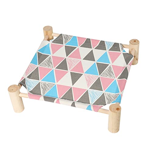 Patas Lague Cat and Dog Hammock Bed for Small Dogs, Brethable Wooden Cat Pet Rabbit Elevated Cooling Outdoor Bed Cots Furniture for Summer Monstera Leaf - color: Triangles