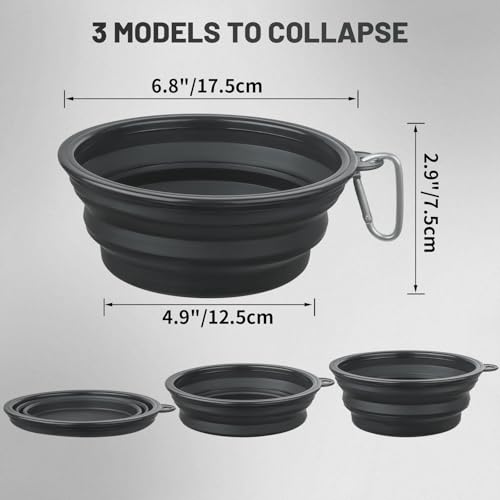 Large Dog Bowl Pet Collapsible Bowls, 2 Pack Collapsible Dog Water Bowls for Cats Dogs, Portable Pet Feeding Watering Dish for Walking Parking Traveling with 2 Carabiners (Large, Black+Black) - color: Black+Black, size: Large
