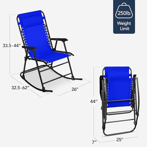 Best Choice Products Outdoor Zero Gravity Rocking Chair, Folding Reclining Patio Lounge Chair with Adjustable Pillow for Lawn, Beach, Camping - Cobalt Blue - color: Cobalt Blue