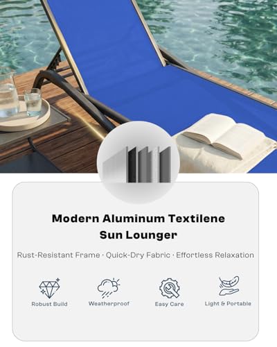 Patio Chaise Lounge Chairs Set of 6, All-Weather Aluminum Pool Loungers for Outside, 5-Position Adjustable Sunbathing Chairs for Tanning, Stackable for Backyard, Poolside, Cobalt Blue - color: Cobalt Blue, size: Set of 6