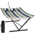 SUNCREAT Hammocks for Outside with Stand Included, Double Hammock with Curved Spreader Bar, Carrying Bag, Dark Green Stripes - color: Dark Green Stripes