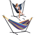 SUNCREAT 2-in-1 Convertible Backyard Fabric Hammock with Stand, Large Hammocks for Outside, Patented, Purple Stripe - color: A-purple Stripe