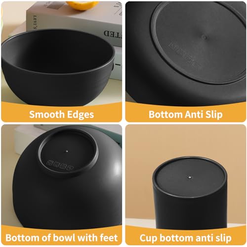 32-Piece Kitchen Plastic Wheat Straw Dinnerware Sets, Service for 8, Unbreakable Modern Dish Set - Dinner Plate/Dessert Plates/Cereal Bowl/Cup, for Apartment Essentials, Outdoor Camping,Black - color: Black, size: 32 Piece Wheat Straw Dinnerware Sets
