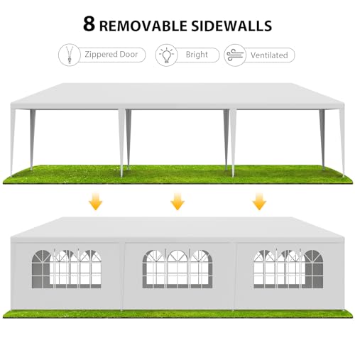 LEMY 10x30 Party Tent Outdoor Wedding Camping Canopy Heavy Duty Gazebo with Removable Sidewalls, Waterproof Shade Shelter for Backyard, Garden, Patio - size: 10' x 30'