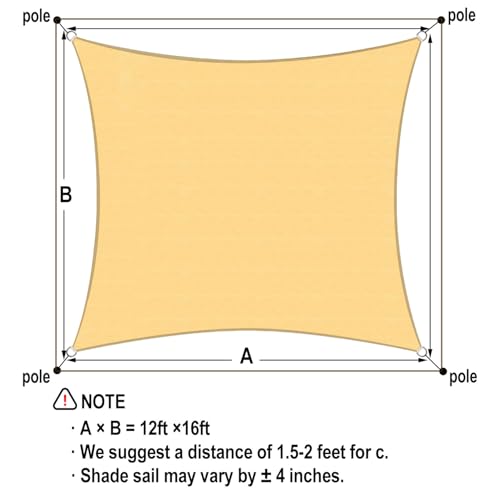 Vensovo Sun Shade Sail Rectangle 12' x 16' Permeable Canopy - UV Block Sunshade for Patio, Garden, Backyard, Deck (Yellow) - color: Yellow, size: 12ftx16ft