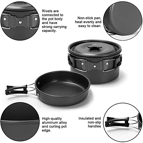 aiGear Camping Cooking Set Cookware Mess Kit with Storage Bag Pot Pan Set Camping Accessories for Outdoor Camping Hiking Picnic Portable and Lightweight Aluminum - color: Green12pcs