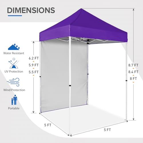 EAGLE PEAK Pop up Canopy 5x5, Outdoor Portable Canopy Tent with One Removable Sunwall, Carry Bag Included, Purple - color: Purple