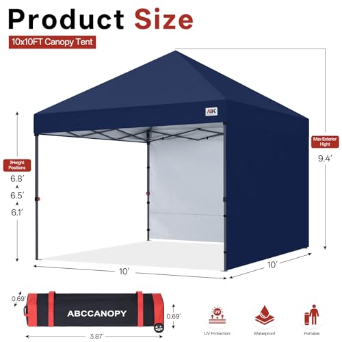 ABCCANOPY Easy Pop up Canopy Tent with 2 Sidewalls for Outdoor Sun Blocking or Rain Protection,10x10, Navy Blue - color: Navy Blue, size: 10x10