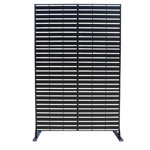 Kozyard Metal Privacy Screen 74" H x 47.2" W Decorative Outdoor Divider with Stand Panels Freestanding Screen Set for Deck Patio Balcony Garden Outdoor&Indoor(Black/Horizontal Slat) - color: Black/Horizontal Slat