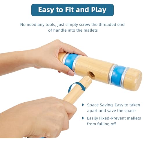 Six Player Croquet Set with Premium Wooden Mallets 28 in, Colored Ball, Wickets, Stakes, Perfect Outdoor Game, Yard Game, Party BBQ Game for Adults & Families (Includes Sturdy Carrying Bag) - color: Natural Wood