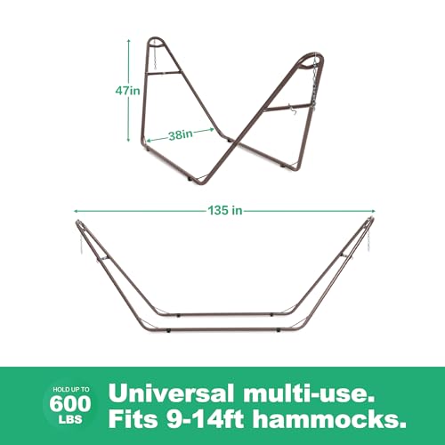 gafete Universal 2 Person Hammock Stand Only, 600 lbs Capacity, Fits 9 to 14ft Hammocks, Adjustable Double Heavy Duty Powder-Coated Steel Stand for Outside, Multi-Use (Coffee) - color: Coffee