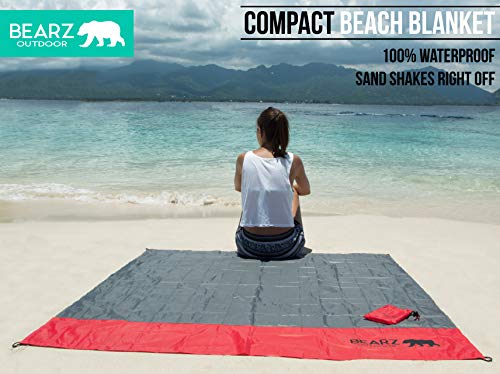 Pocket Blanket - Beach Blanket Waterproof Sandproof, Picnic Blankets Waterproof Foldable, Lightweight & Compact for Hiking, Camping, Travel, Festival Accessories - color: Cherry Red