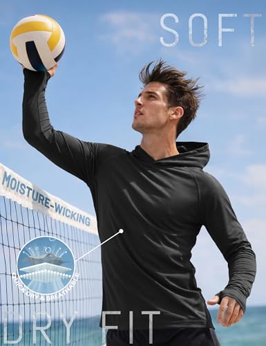 KEFITEVD Men's Sun Protection UPF 50+ Hoodie Shirts Long Sleeve Swimming Fishing Shirt SPF UV Quick Dry Rash Guards - color: Black, size: Small