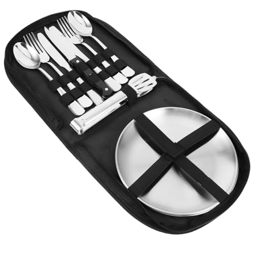 Sosoport Stainless Steel Camping Cutlery Set with Portable Storage Bag Safe and Easy to Carry Picnic Utensils for Outdoor Dining for Travel Fishing and Camping