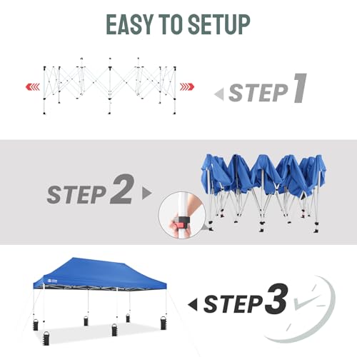 CROWN SHADES 10x20 Pop Up Canopy Tent - Commercial Canopy Tent with 400D Strength Oxford Fabric, Hexagonal Leg, 4 Upgraded Weights - Great for Trade Shows, Events,Parties & Commercial Use, Blue - color: Blue, size: 10x20