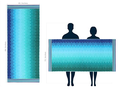 COTTON CRAFT Oversized Beach Towels - 2 Pack XXL 35x84 - The Big Kahuna 7 Foot Extra Large Beach Blanket Towel - Big & Tall - 100% Cotton Jacquard Velour Soft Luxury Towel - Pool Bath - Blue Tiles - color: Blue Tiles, size: 2 Pack - 35x84