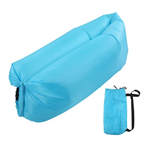 Inflatable Lounger Air Sofa Comfortable Portable Foldable Inflatable Couch for Outdoor Camping, with Storage Bag for Adults or Children - color: Sky Blue
