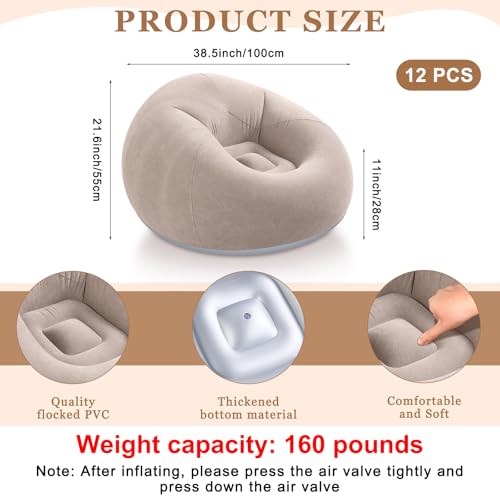 Realspring 6 9 12 Pcs Inflatable Bean Bag Chairs for Adults with Electric Air Pump, Blow up Couch Folding Portable Inflatable Couch Lazy Sofa for Outdoor Movie Night Camping(Coffee,12 Pcs) - color: Coffee