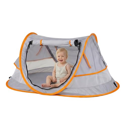 Poray Portable Baby Beach Tent with UPF 50+ Sun Shelter,Mosquito Net and Sunshade, Ideal Pop Up Kids Travel Tent with Carry Bag & 2 Stakes,Outdoor Indoor Play and Sun Protection - style: Vibrant Orange