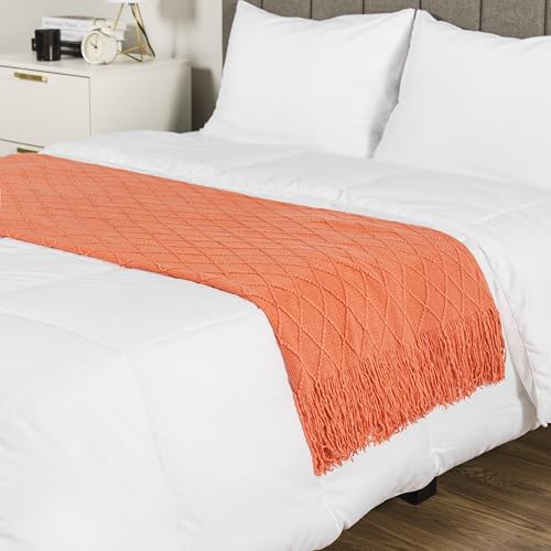 PAVILIA Coral Orange Knit Throw Blanket for Couch Bed, Soft Knitted Farmhouse Sofa Throw for Living Room, Lightweight Decorative Fall Throw Blanket for Chair, Outdoor Textured Boho Blanket, 50x60 - color: Coral Orange, size: 50 X 60 Inches - Throw