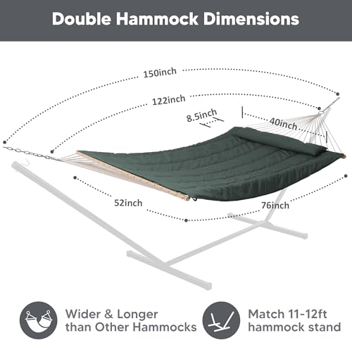 SUNCREAT Hammocks Replacement Hammock for Stand, 475 lbs Capacity, Two Person Backyard Hammock with Pad for Outside, Green Gray - color: Green Gray