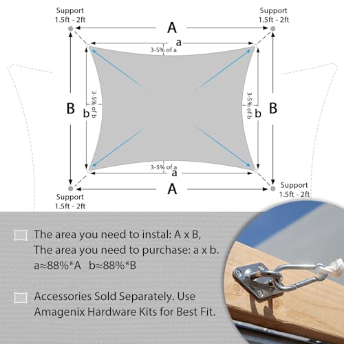Amagenix Sun Shade Sail 08'X14' Rectangle Light Grey Heavy Duty UV Protection Breathable Canopy for Patio Lawn Garden Outdoor Use