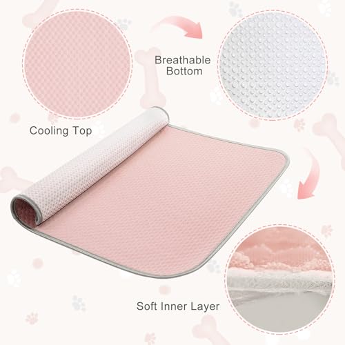 Buvlnee Summer Dog Cooling Mat Washable Ice Silk Self Cool Pad for Small Medium Large Dogs and Cats, Pet Sleeping Pad for Crate, Bed, Indoor & Outdoor Floor, Car Seats - color: Pink, size: 27x22in