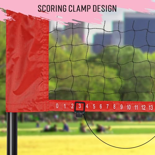 20ft Outdoor Volleyball & Badminton Combo Net Set for Backyard Beach with Adjustable Poles, Durable Anti-Sag Net, PU Volleyball, 2 Aluminum Rackets - color: Red