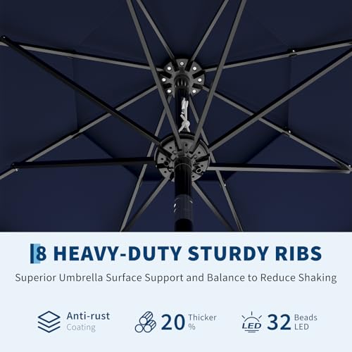 Garvee 10Ft 3-Tier Patio Umbrella, Outdoor Table Umbrella with Vents, Easy Crank and Push Button Tilt, Market Umbrella with 8 Sturdy Ribs for Pool, Deck, Yard, Garden -Navy Blue - color: Navy Blue, size: 10FT