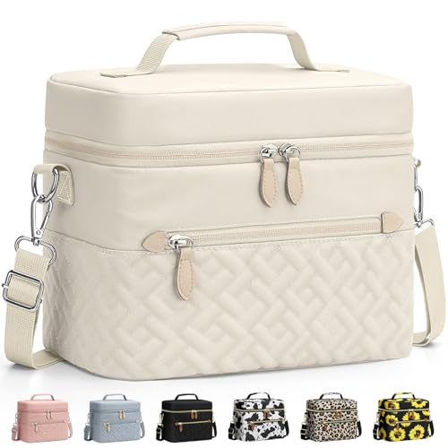 Capolo Lunch Box for Women Men Adults,Insulated Lunch Bag Leakproof Lunch Cooler Box with Removable Strap Cute Lunch Tote Bags Reusable Thermal Lunchbox for School Work Picnic(Small,Beige) - color: Beige, size: Small