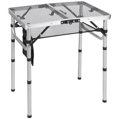 REDCAMP Small Folding Grill Table for Outside, 2Ft Lightweight 4 Height Adjustable Portable Metal Table with Mesh Desktop, Outdoor Table for Camping Picnic Beach and BBQ, Silver - color: Silver, size: 24"x16"