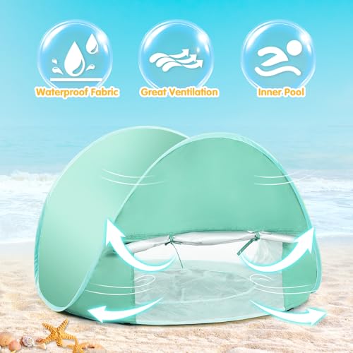 Baby Beach Tent Pop Up Beach Tents Baby Tent for Beach, Portable Shade Pool UV Protection Sun Shelter for Infant - color: Green