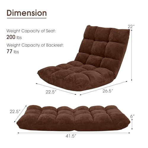 Giantex Folding Sofa Chair with 14 Adjustable Positions, Padded Sleeper Bed, Couch Recliner, Gaming Floor Chair for Adults (Brown) - color: Brown, size: 26.5"x22.5"x22"